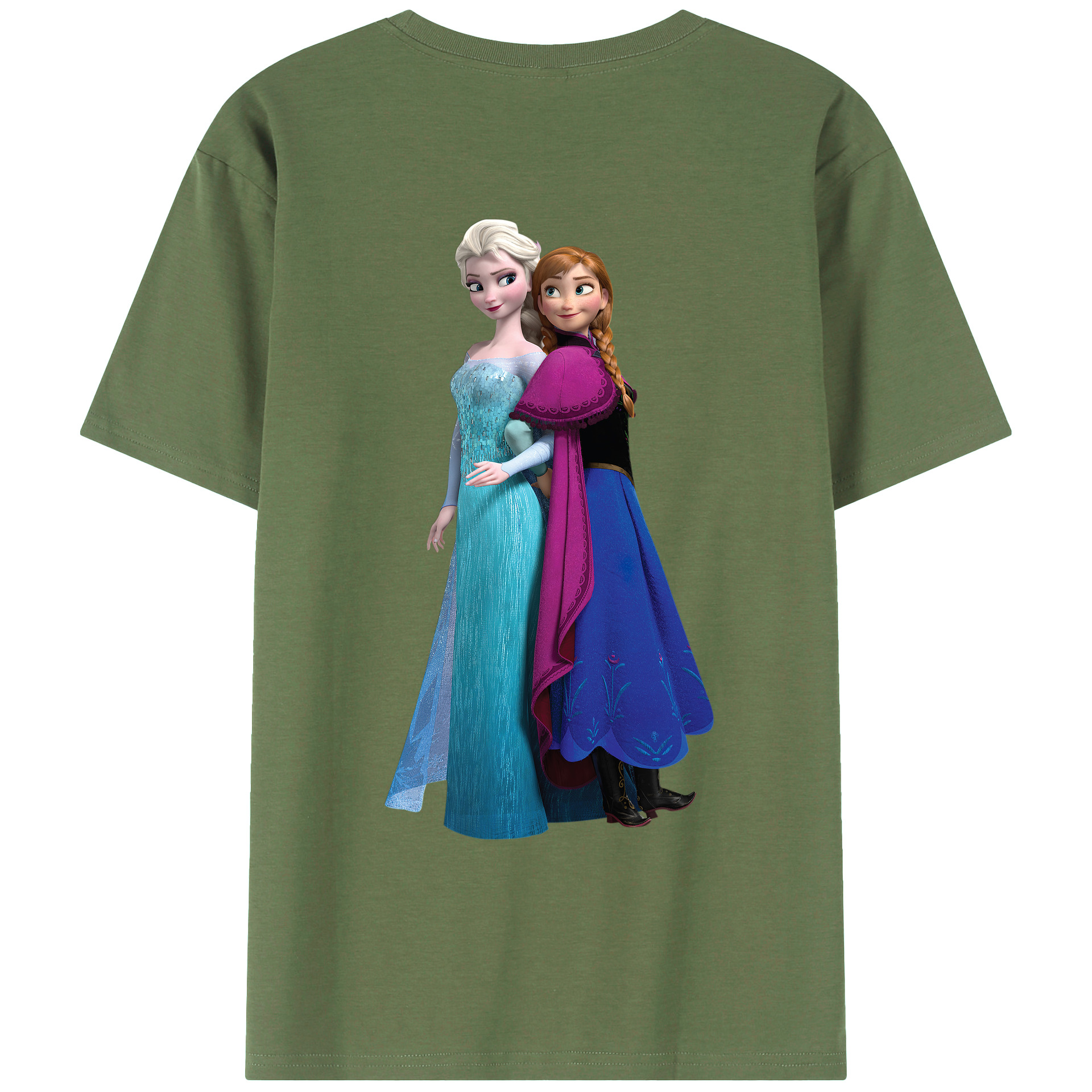 （画像用） アナと雪の女王 アンナ エルサ Frozen Anna Elsa 綿100％ メンズ半袖Tシャツ（バックプリント） 通気性